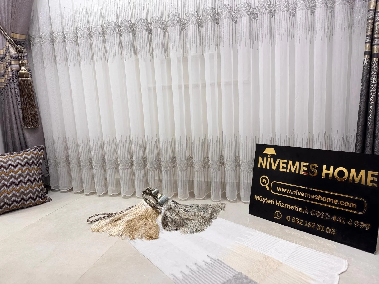 NİVEMESHOME GÜMÜŞ DSN:2502 V-105 1/3 SIK PİLELİ TÜL PERDE APM