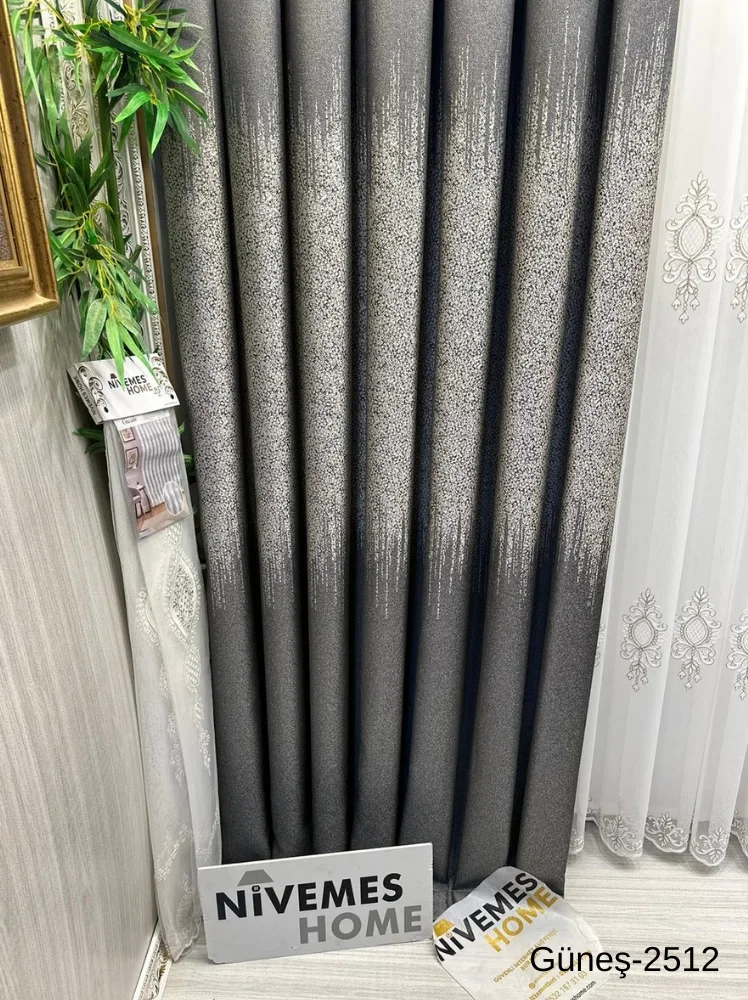 NİVEMESHOME GÜNEŞ FT632121 ANTRASİT V-2512 1/3 SIK PİLELİ FON PERDE APM