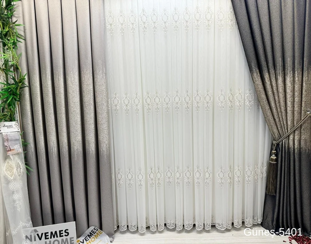 NİVEMESHOME SUN FT632121 GRAY V-5401 1/3 DENSELY PLEATED CURTAIN APM