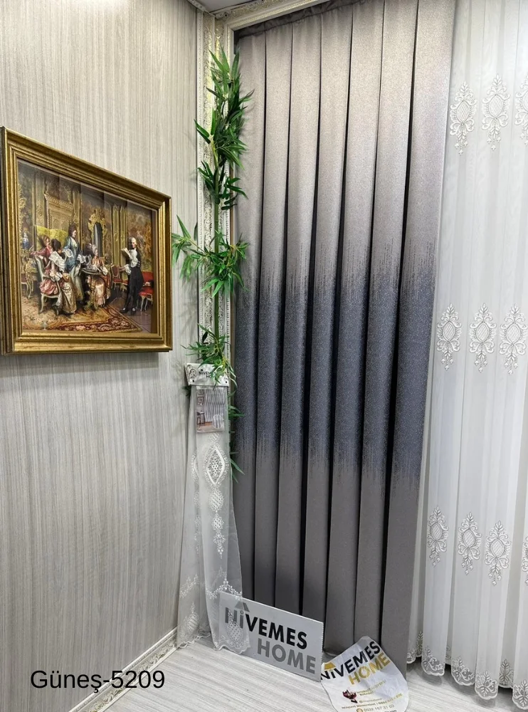 NİVEMESHOME GÜNEŞ FT632121 GÜMÜŞ V-5209 1/3 SIK PİLELİ FON PERDE APM