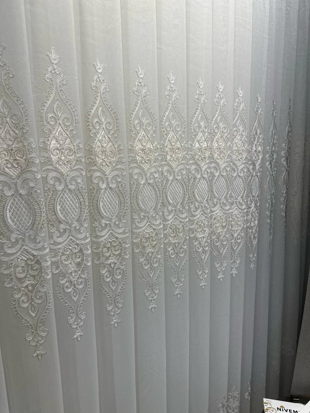 NİVEMESHOME HARBİYE GOLD DETAYLI 1/3 SIK PİLELİ TÜL PERDE APM
