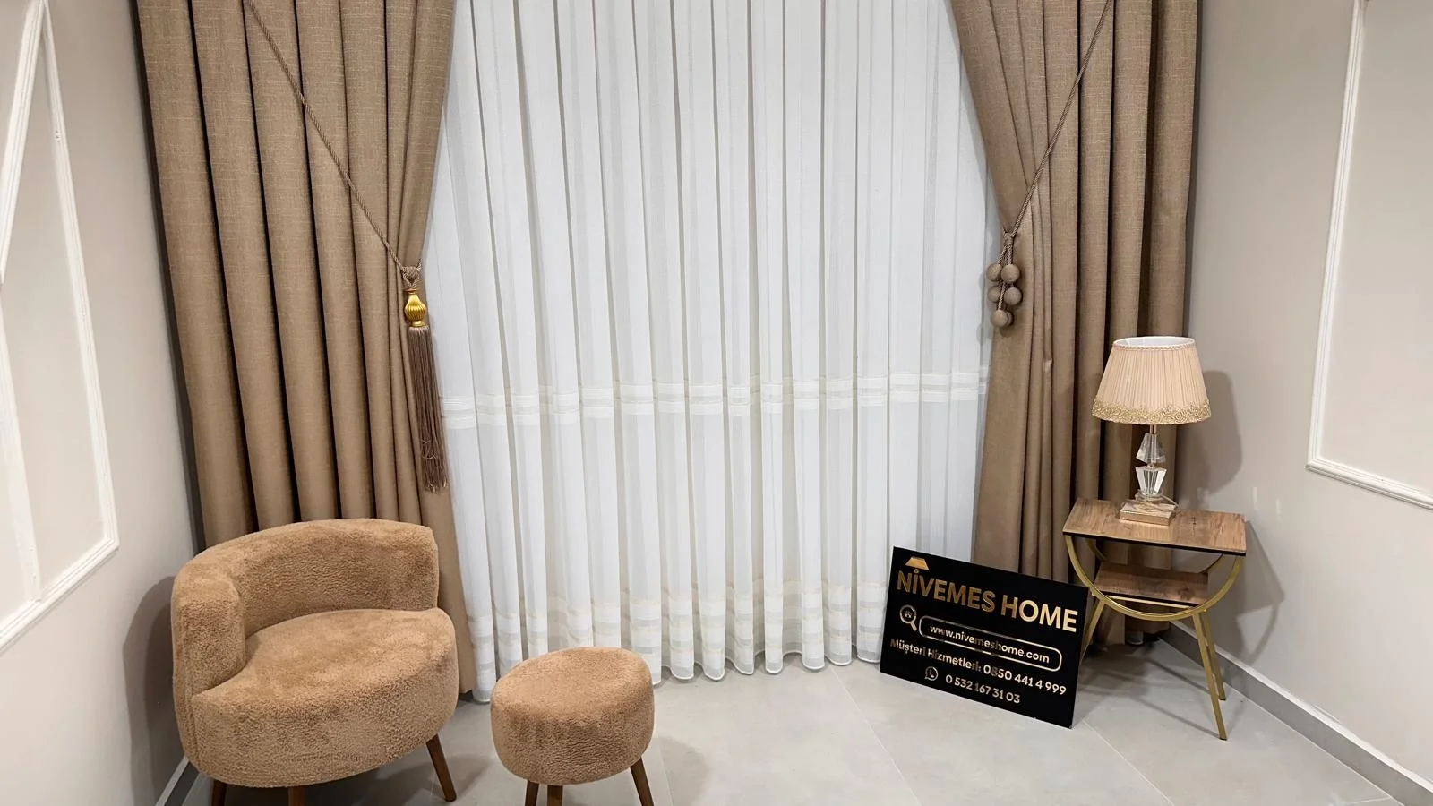 NİVEMESHOME HAVEN 3023 GOLD DETAYLI 1/2,5 SIK PİLELİ TÜL PERDE APM