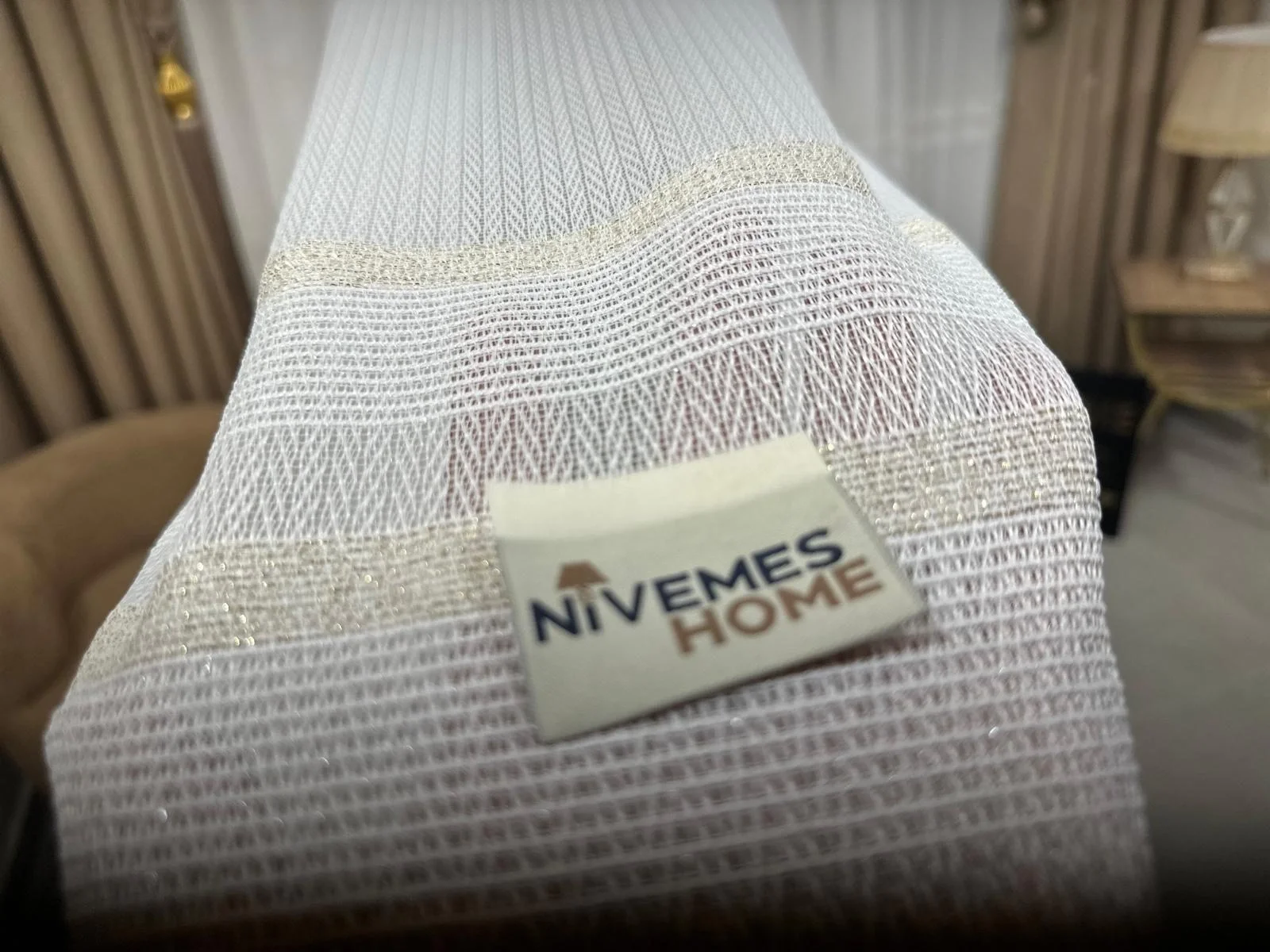 NİVEMESHOME HAVEN 3023 GOLD DETAYLI 1/2,5 SIK PİLELİ TÜL PERDE APM