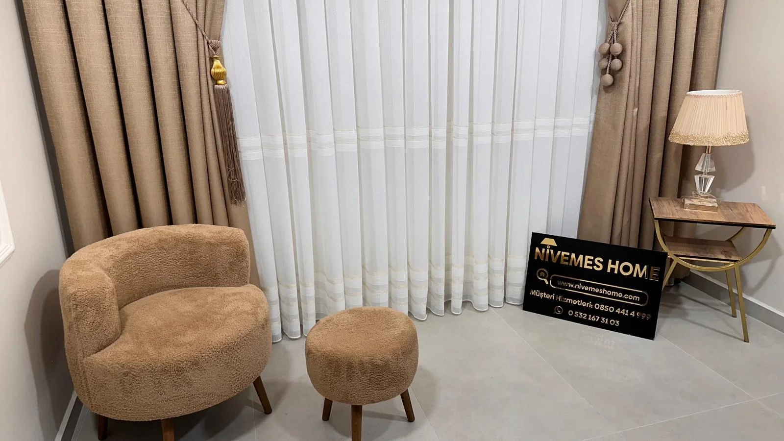NİVEMESHOME HAVEN 3023 GOLD DETAYLI 1/2,5 SIK PİLELİ TÜL PERDE APM