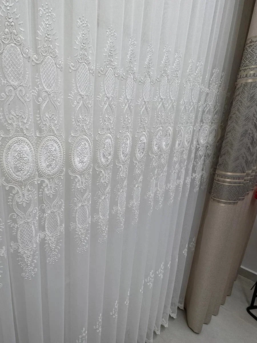 NİVEMESHOME HAZEL APLİK3 EKRU 1/3 PİLELİ BAMBU TÜL PERDE
