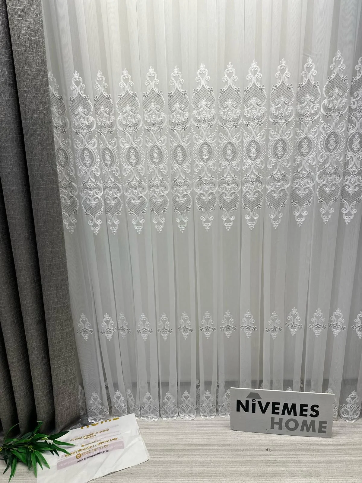 NİVEMESHOME HELEN GÜMÜŞ DETAYLI 1/3 SIK PİLELİ TÜL PERDE APM