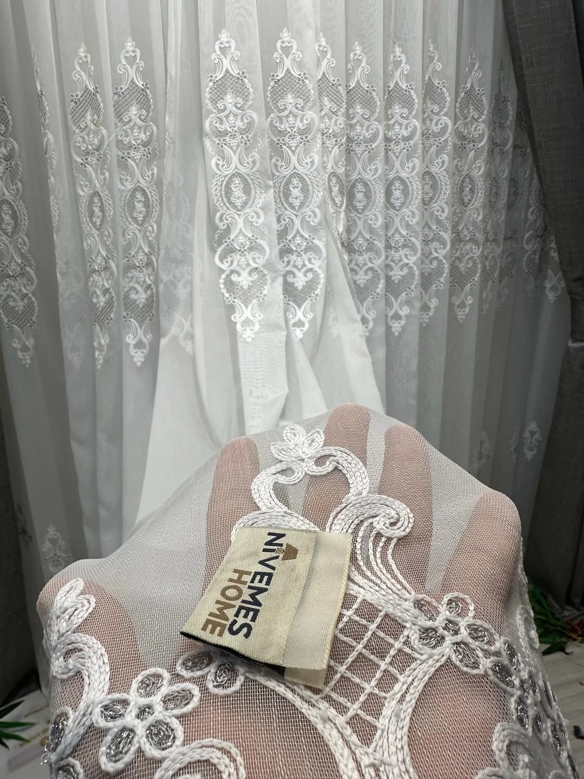NİVEMESHOME HELEN SILBER DETAILLIERTE 1/3 DICHT GEFALTETER TÜLL VORHANG APM