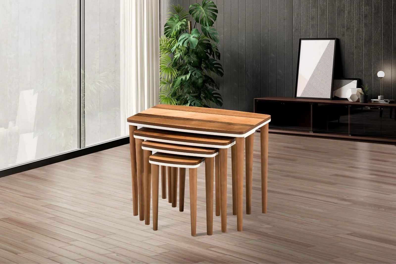NİVEMESHOME HİLAL WALNUT-CREAM ZIGON COFFEE TABLE