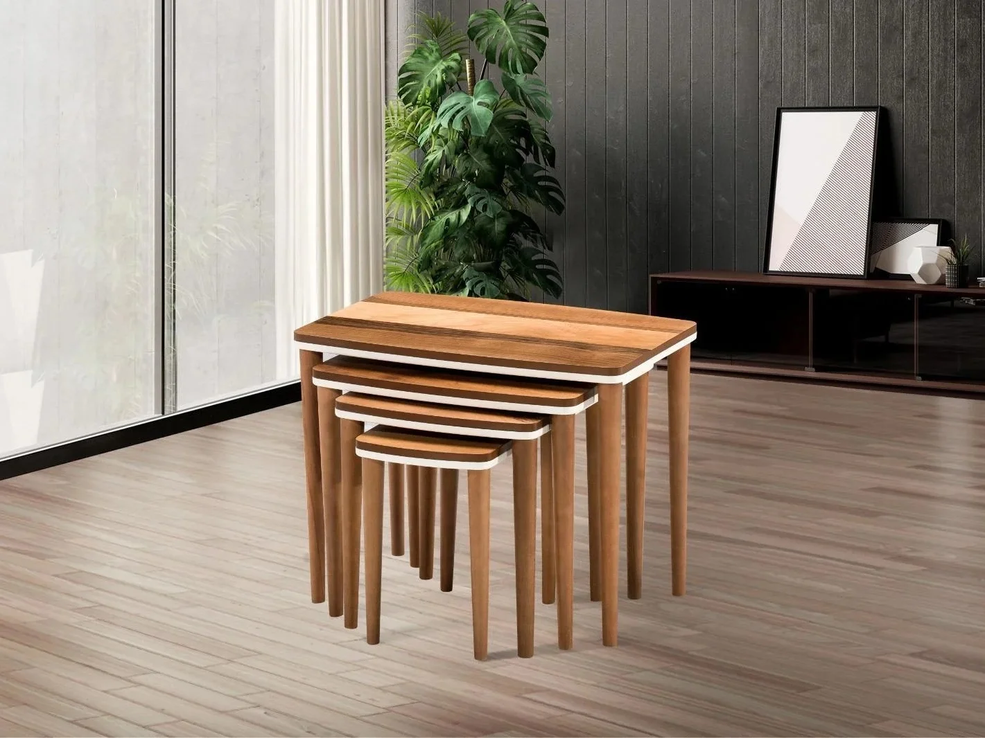 NİVEMESHOME CRESCENT WALNUT-CREAM ZIGON TABLE