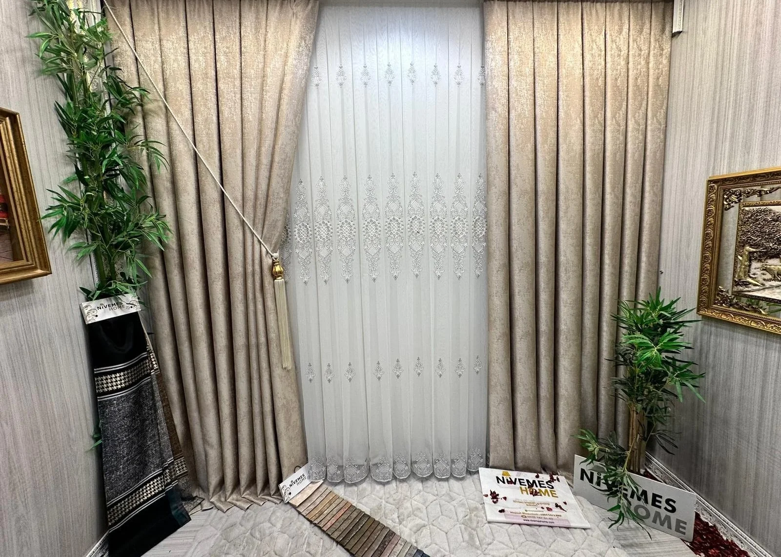 NİVEMESHOME HÜRREM GÜMÜŞ AYRINTILI 1/3 SIK İNCİLİ TÜL PERDE APM