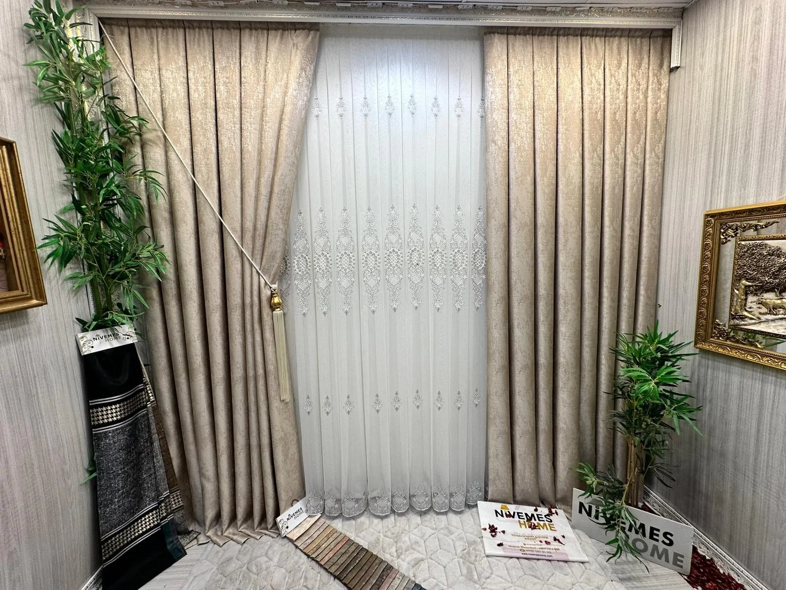 NİVEMESHOME HÜRREM GÜMÜŞ AYRINTILI 1/3 SIK İNCİLİ TÜL PERDE APM
