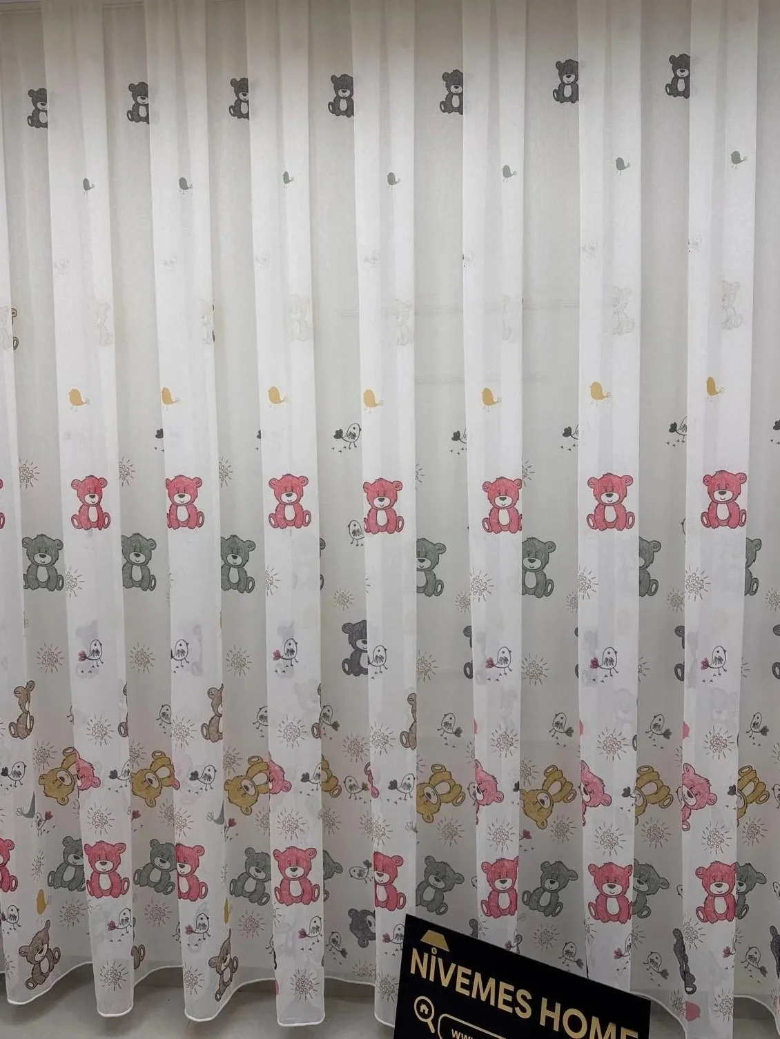 NİVEMESHOME HYL00009.801 ESTE BEAR CHILDRENS ROOM 1/2.5 BATTERY TULLE CURTAIN PINK APM