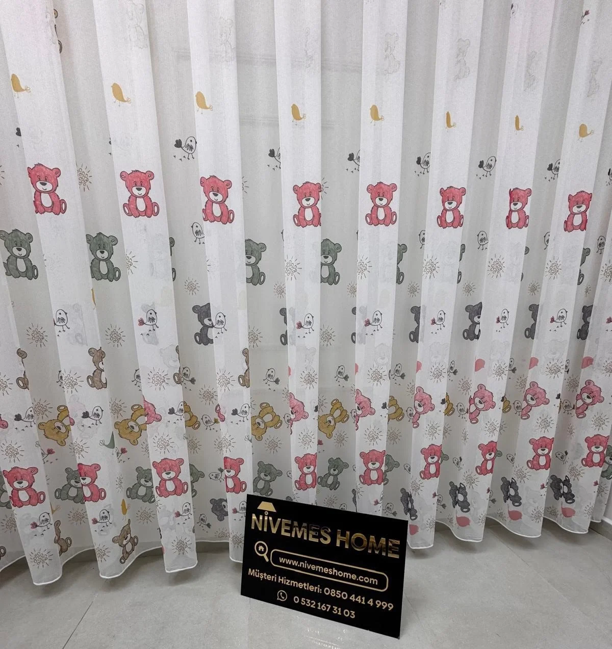 NİVEMESHOME HYL00009.801 ESTE BEAR ÇOCUK ODASI 1/2.5 PİLE TÜL PERDE PEMBE APM