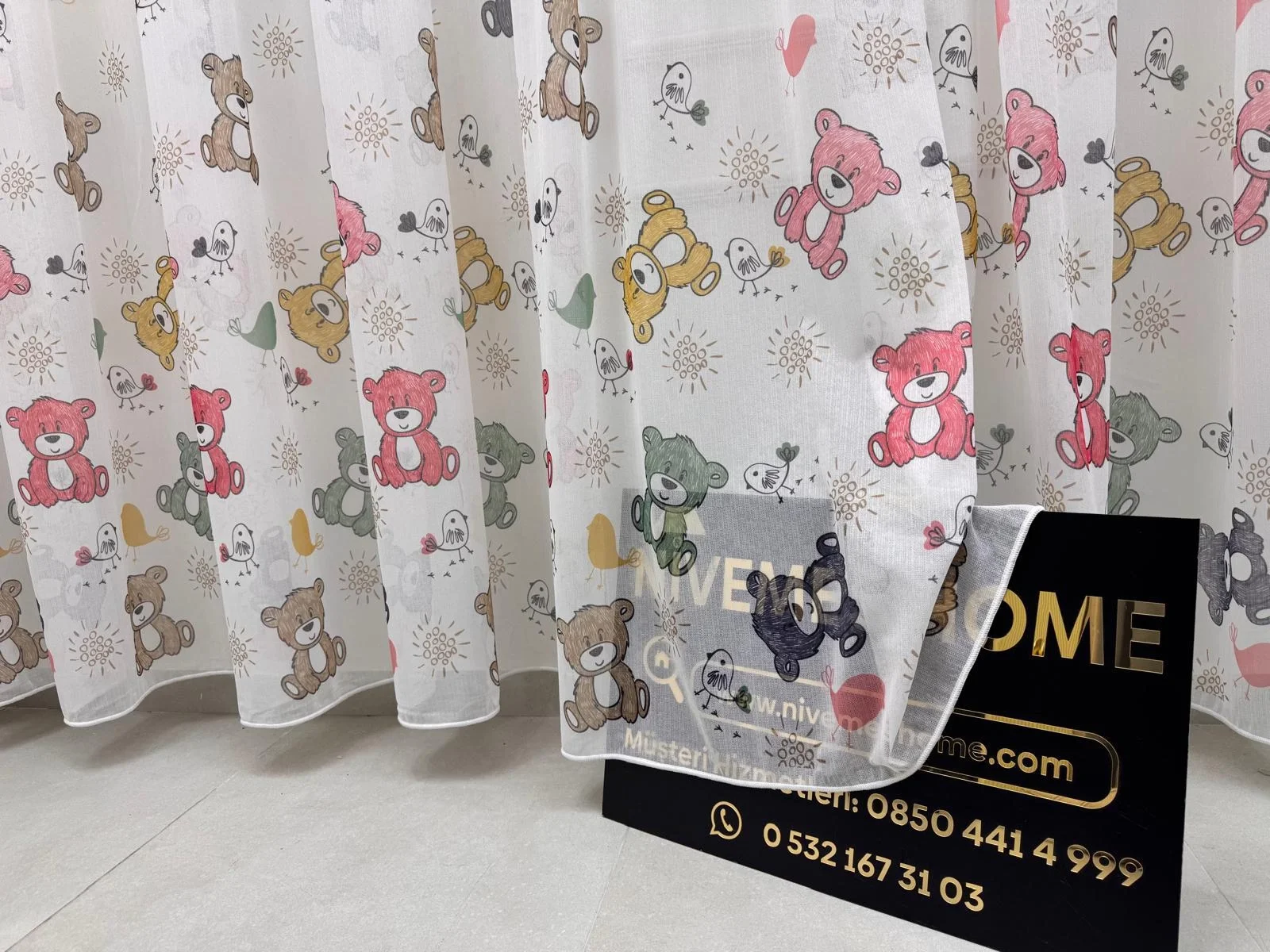NİVEMESHOME HYL00009.801 ESTE BEAR ÇOCUK ODASI 1/2.5 PİLE TÜL PERDE PEMBE APM