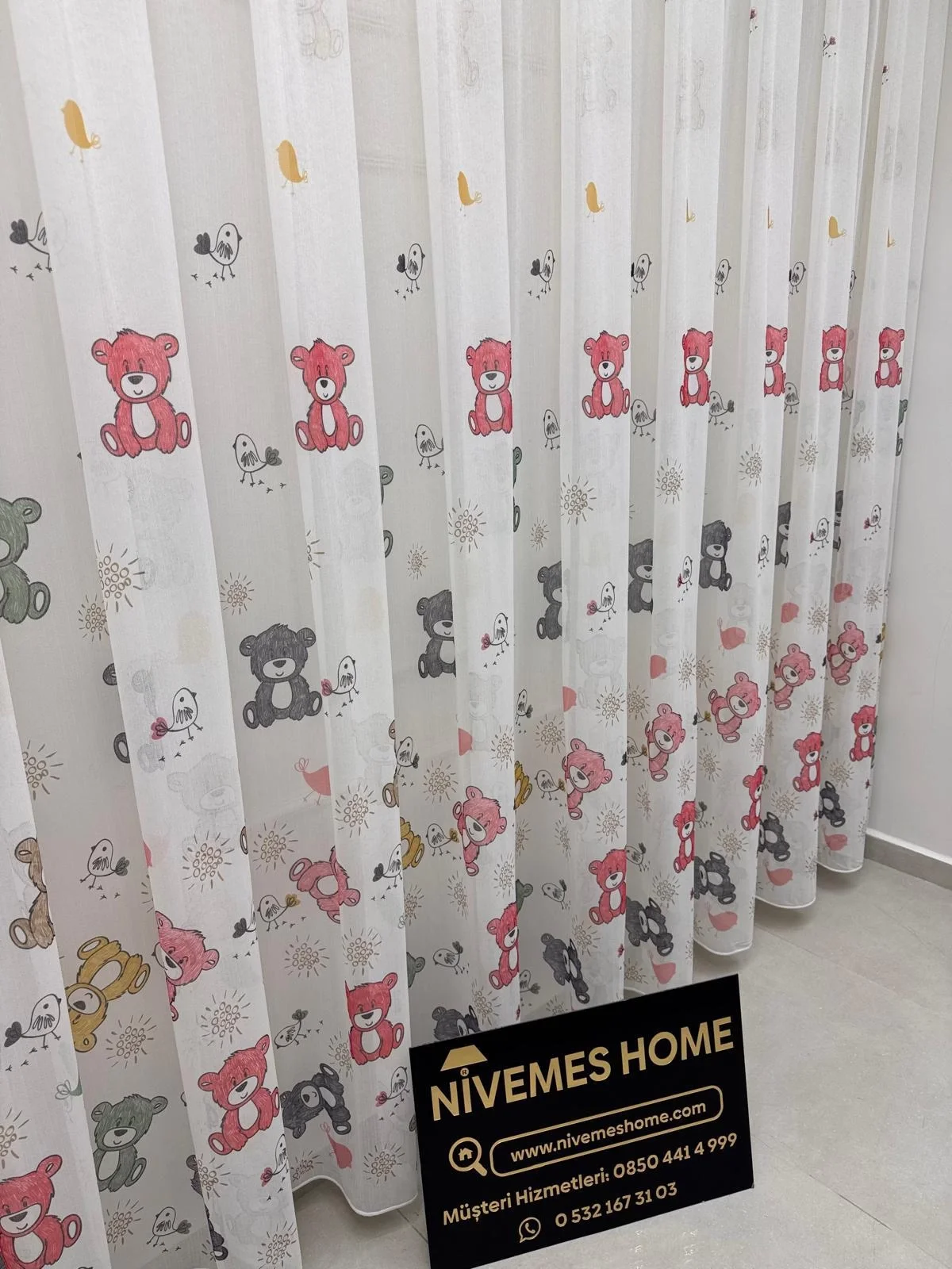 NİVEMESHOME HYL00009.801 ESTE BEAR ÇOCUK ODASI 1/2.5 PİLE TÜL PERDE PEMBE APM