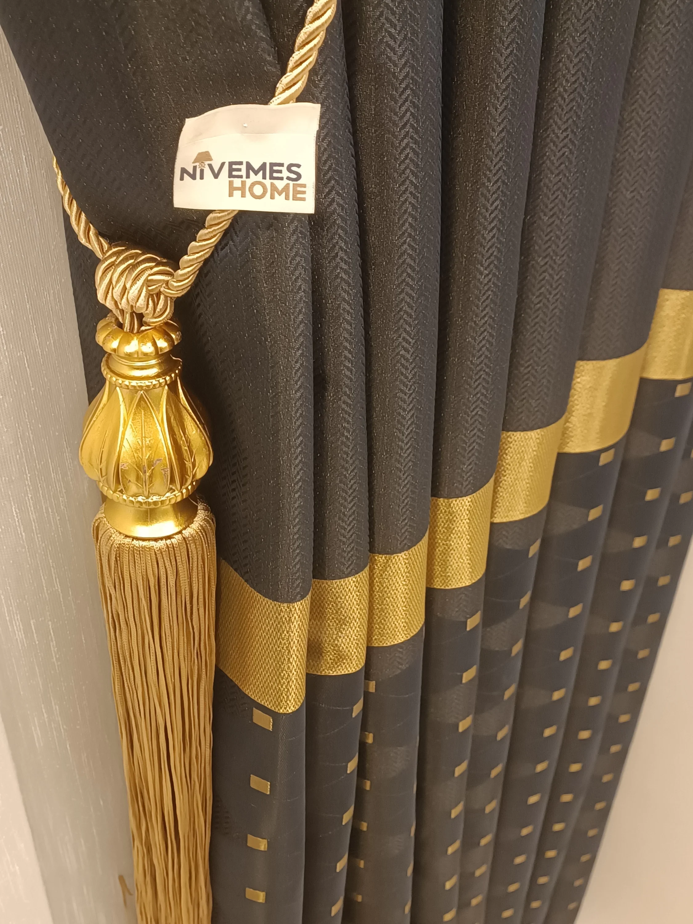 NİVEMESHOME JEWELS LACİVERT-GOLD 1/3 SIK PİLE FON PERDE APM