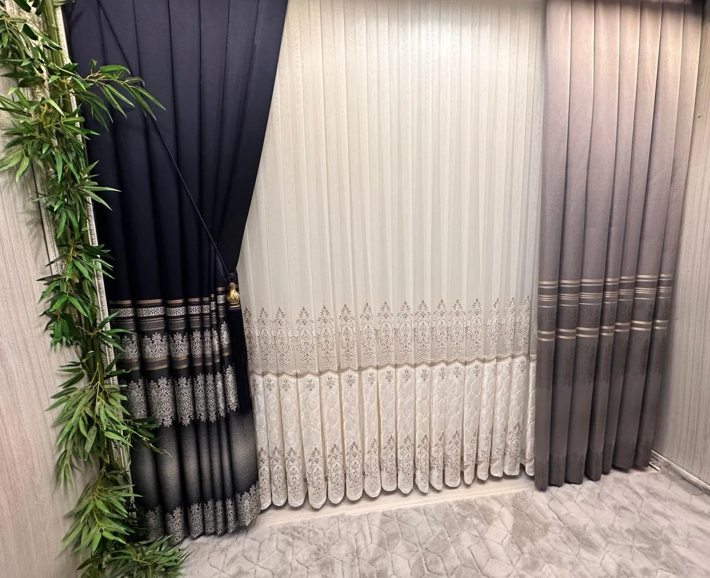 NİVEMESHOME VELVET DRIPPING 1/3 DENSE PLEATED TULLE CURTAIN APM