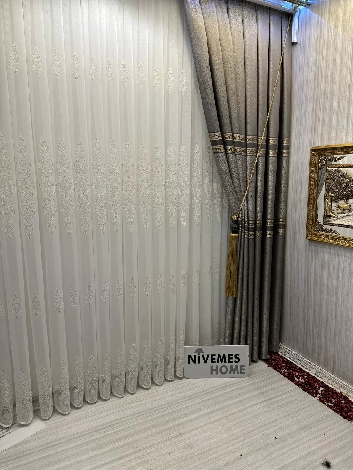 NİVEMESHOME KAREL GOLD DETAYLI 4529 1/3 SIK PİLELİ TÜL PERDE APM