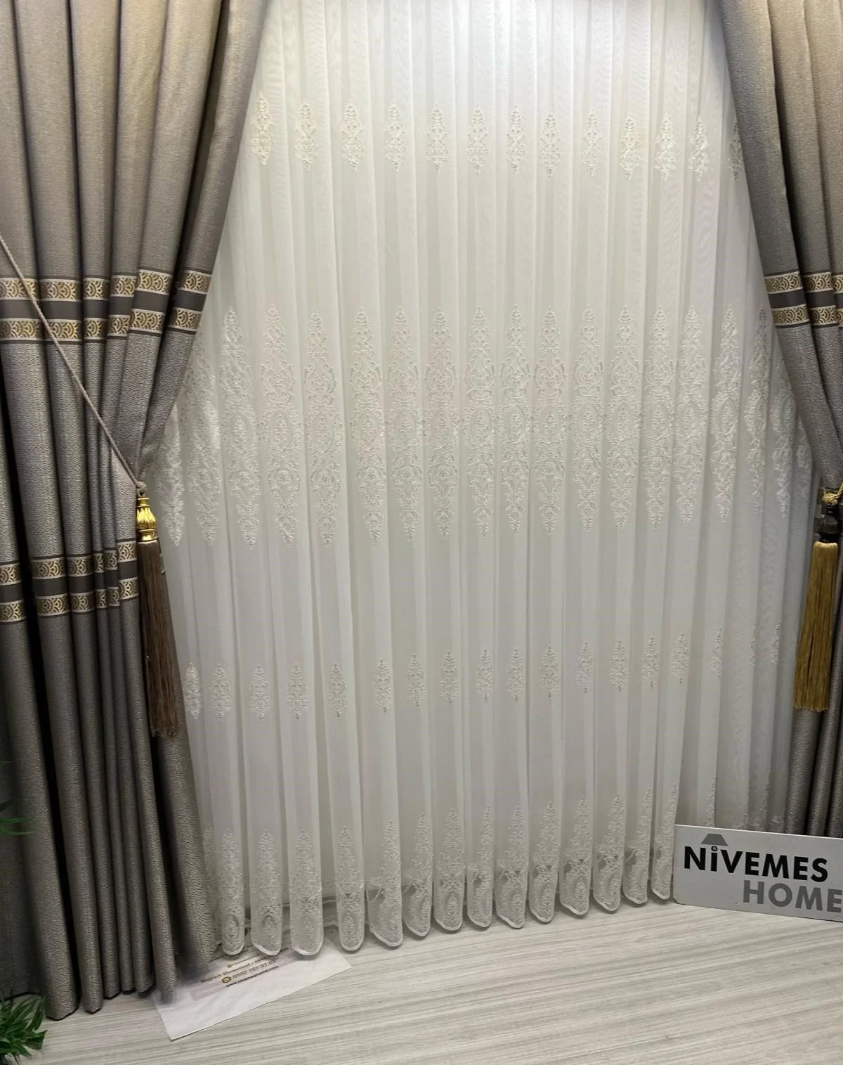 NİVEMESHOME KAREL GOLD DETAYLI 4529 1/3 SIK PİLELİ TÜL PERDE APM
