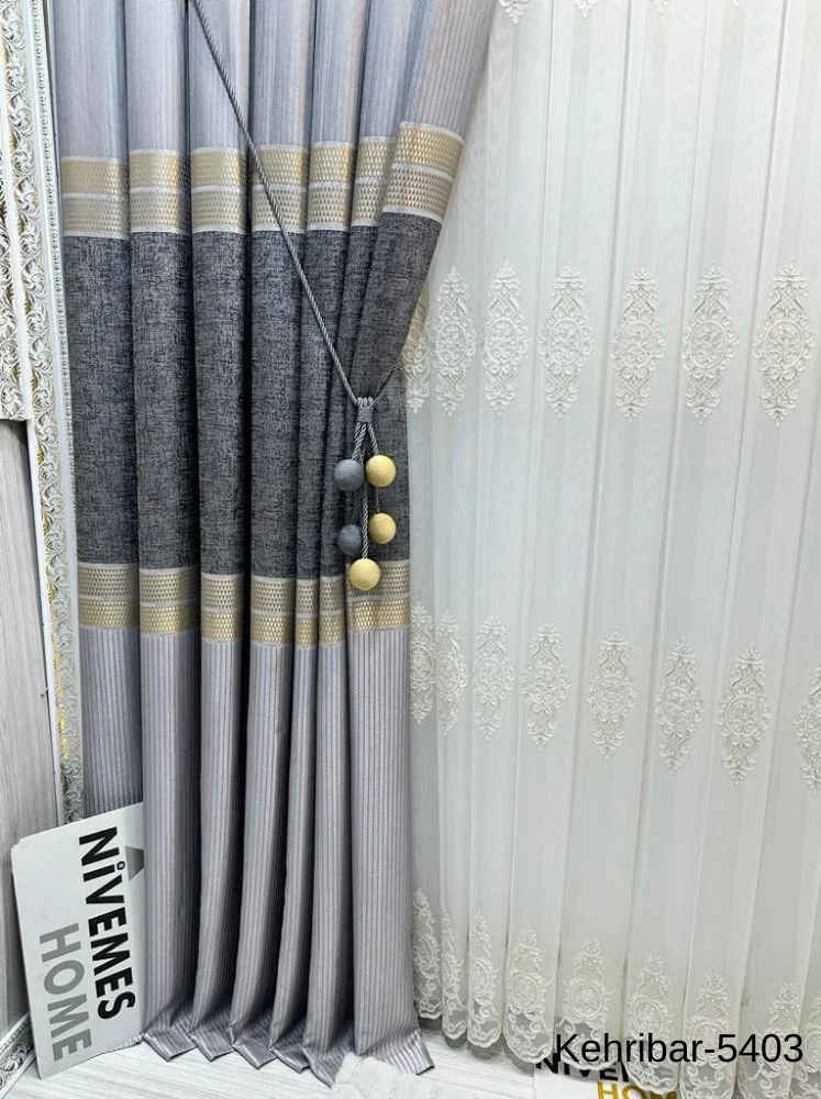 NİVEMESHOME ЯНТАН FT614162 СЕРЫЙ V-5403 ПАНЕЛЬНЫЙ ФОНОВЫЙ ШТОРЫ 1/3 ПЛОТНО СКЛАДЧАТЫЕ ШТОРЫ АПМ