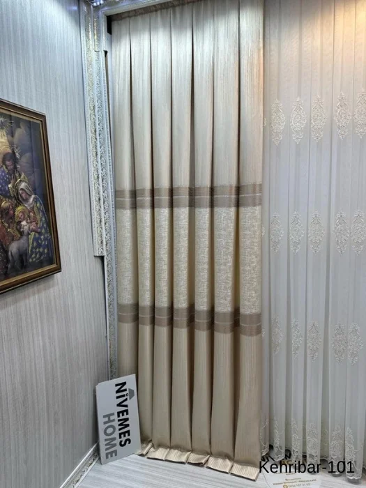 NİVEMESHOME KEHRİBAR FT614162 KREM V-101 1/3 SIK PİLELİ FON PERDE APM
