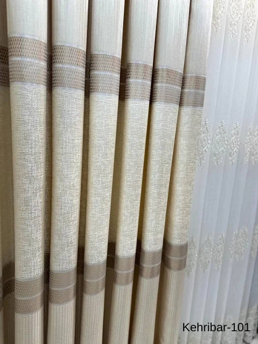 NİVEMESHOME KEHRİBAR FT614162 KREM V-101 1/3 SIK PİLELİ FON PERDE APM