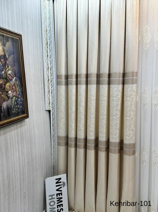 NİVEMESHOME KEHRİBAR FT614162 KREM V-101 1/3 SIK PİLELİ FON PERDE APM