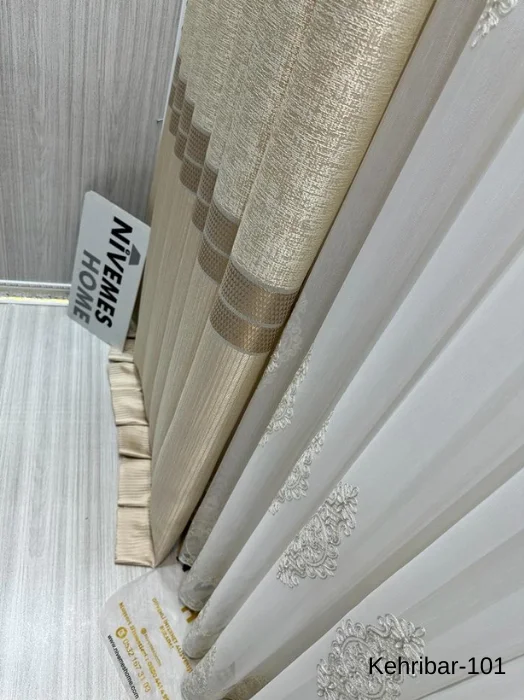 NİVEMESHOME KEHRİBAR FT614162 KREM V-101 1/3 SIK PİLELİ FON PERDE APM