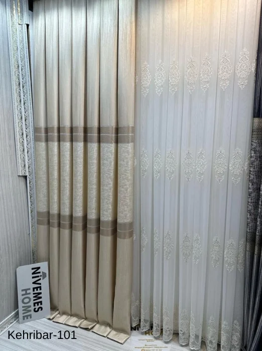 NİVEMESHOME KEHRİBAR FT614162 KREM V-101 1/3 SIK PİLELİ FON PERDE APM