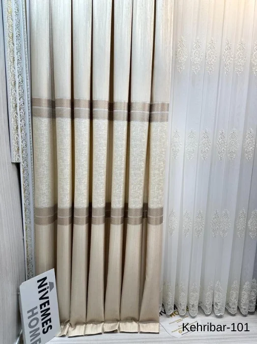 NİVEMESHOME KEHRİBAR FT614162 KREM V-101 1/3 SIK PİLELİ FON PERDE APM