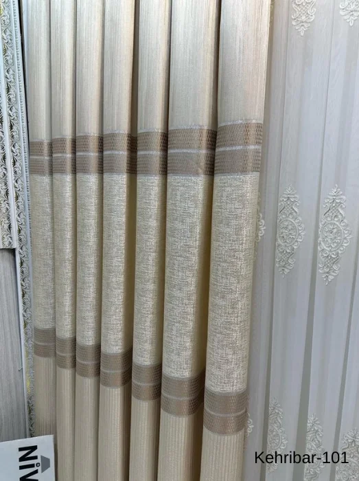 NİVEMESHOME KEHRİBAR FT614162 KREM V-101 1/3 SIK PİLELİ FON PERDE APM