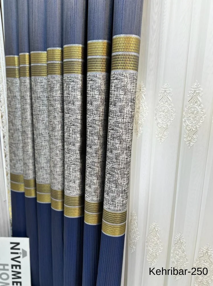 NİVEMESHOME KEHRİBAR FT614162 LACİVERT V-250 1/3 SIK PİLELİ FON PERDE APM