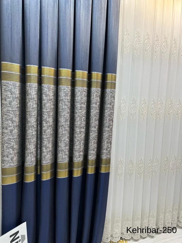 NİVEMESHOME KEHRİBAR FT614162 LACİVERT V-250 1/3 SIK PİLELİ FON PERDE APM