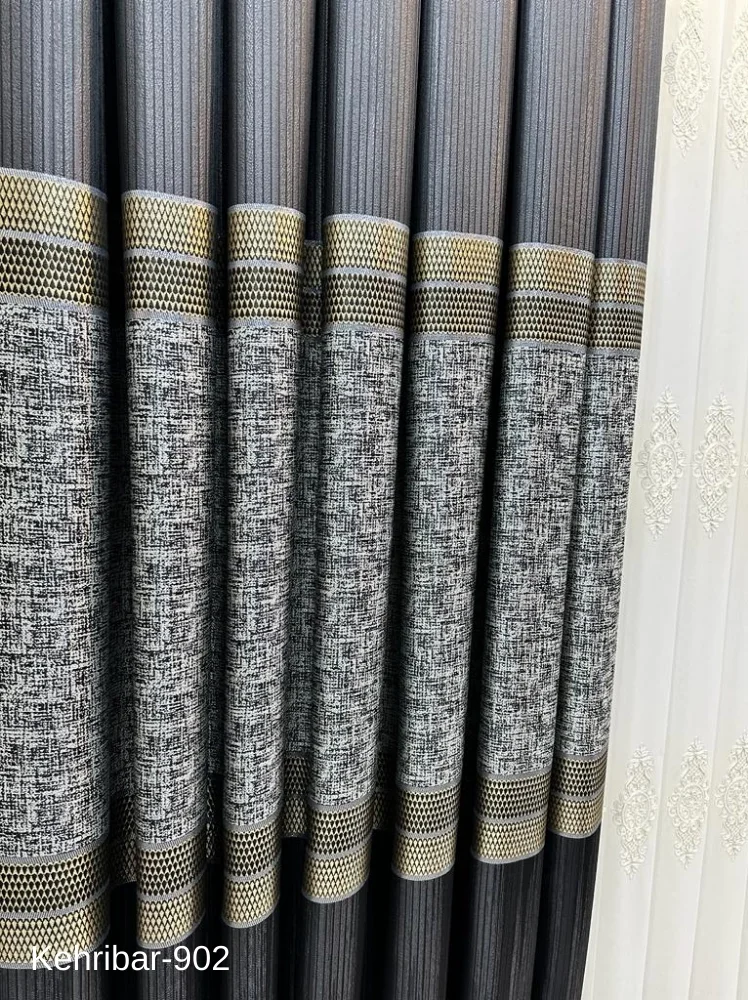 NİVEMESHOME AMBER FT614162 BLACK V-902 PANEL BACKGROUND CURTAIN 1/3 TIGHTLY PATTERNED CURTAIN APM