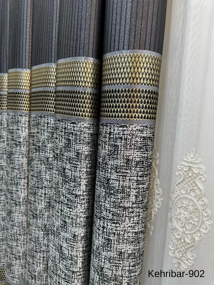NİVEMESHOME AMBER FT614162 BLACK V-902 PANEL BACKGROUND CURTAIN 1/3 TIGHTLY PATTERNED CURTAIN APM