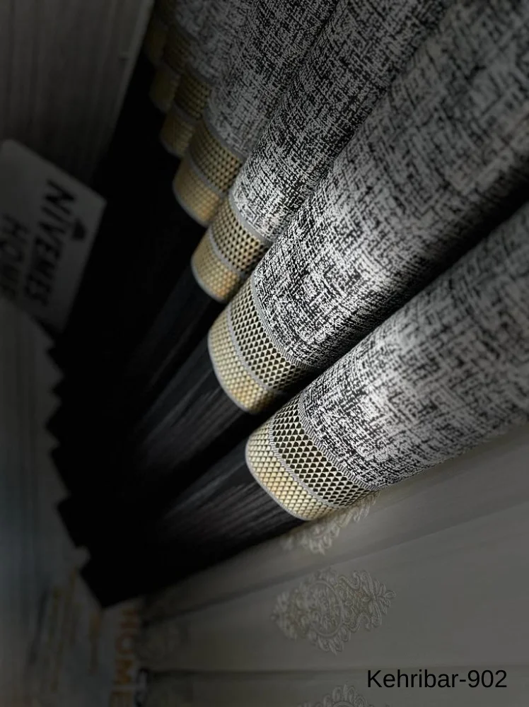 NİVEMESHOME AMBER FT614162 BLACK V-902 PANEL BACKGROUND CURTAIN 1/3 TIGHTLY PATTERNED CURTAIN APM