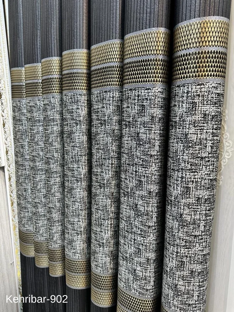 NİVEMESHOME AMBER FT614162 BLACK V-902 PANEL BACKGROUND CURTAIN 1/3 TIGHTLY PATTERNED CURTAIN APM