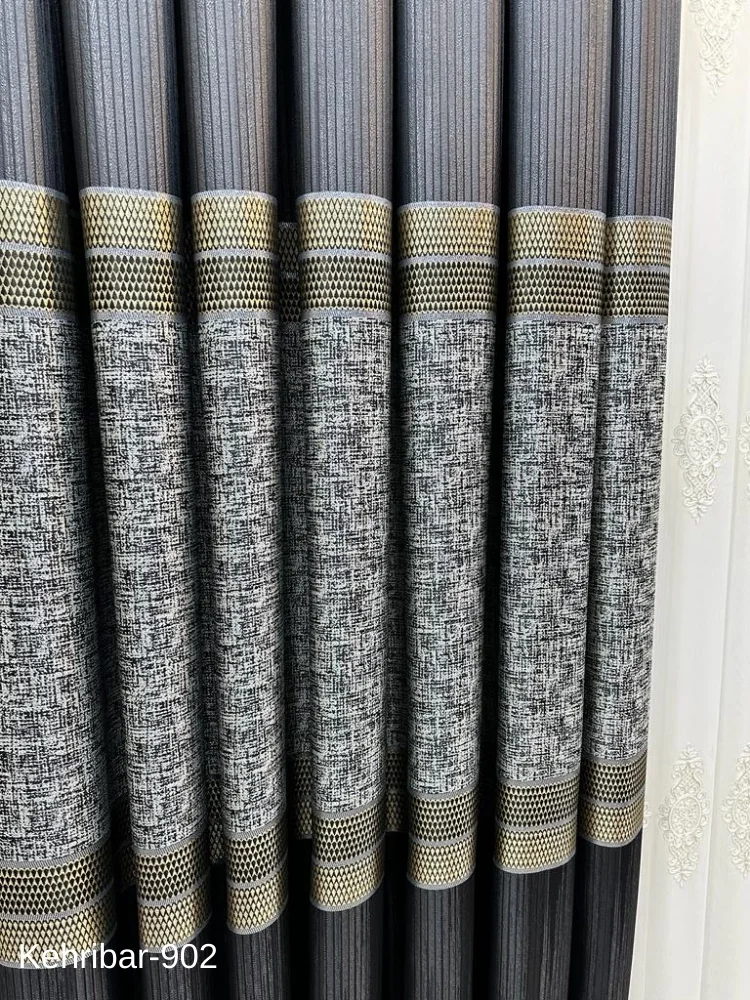 NİVEMESHOME AMBER FT614162 BLACK V-902 PANEL BACKGROUND CURTAIN 1/3 TIGHTLY PATTERNED CURTAIN APM