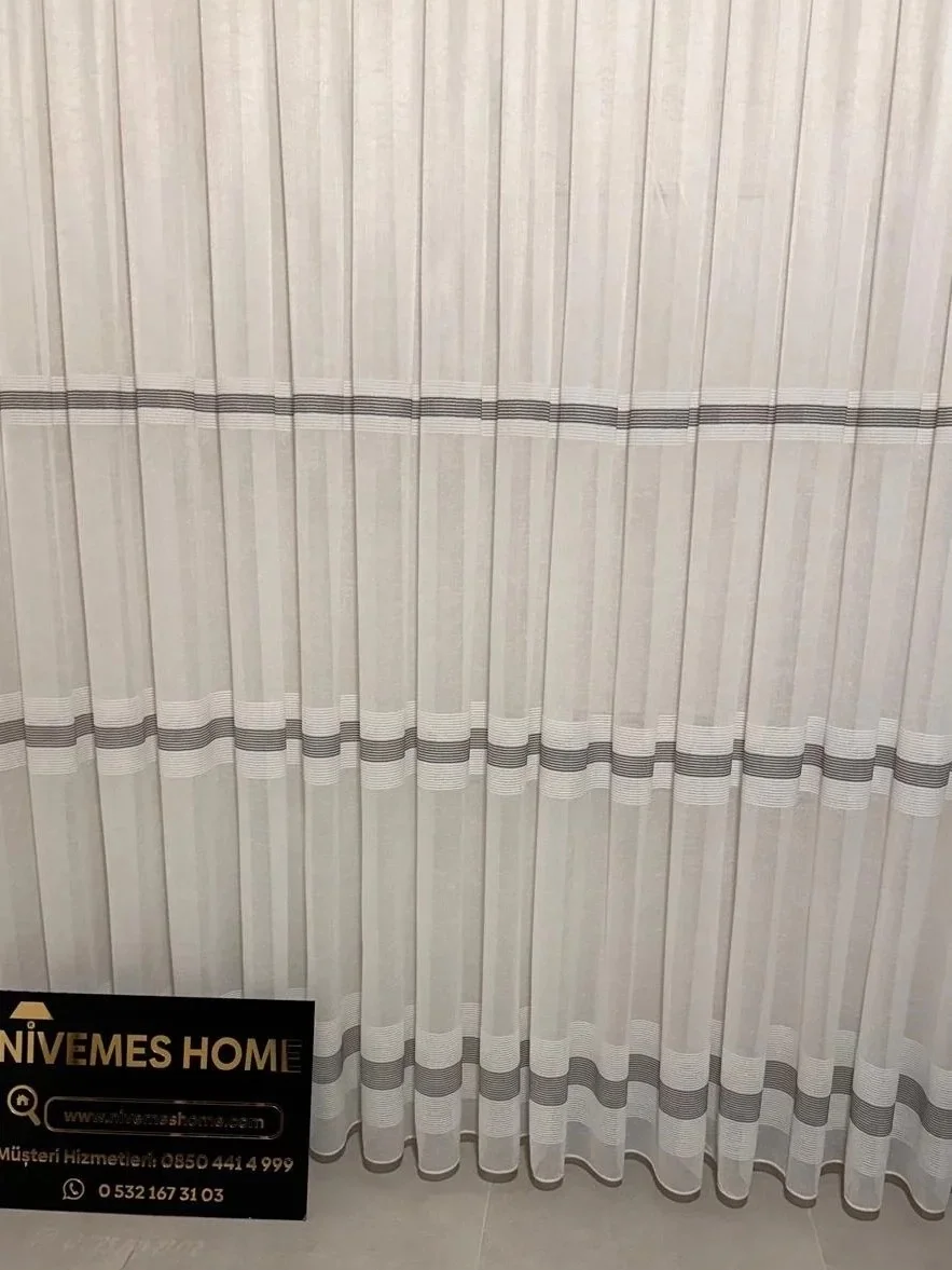 NİVEMESHOME ЛЬНЯНАЯ ЗАНАВЕСКА W011905.804 1/3 ПЛОТНО УКРАШЕННАЯ ТЮЛЬ ЗАНАВЕСКА APM
