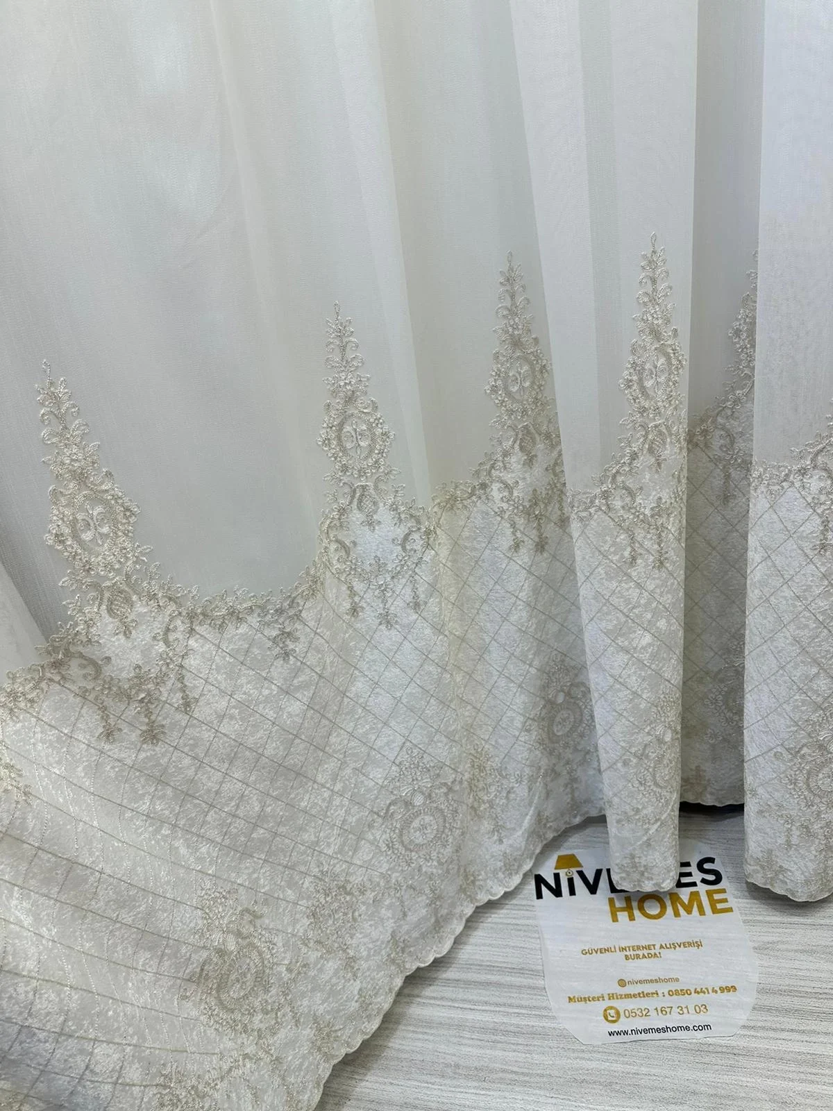 NİVEMESHOME LAL GOLD DETAYLI 2843 1/3 SIK PİLELİ TÜL PERDE APM