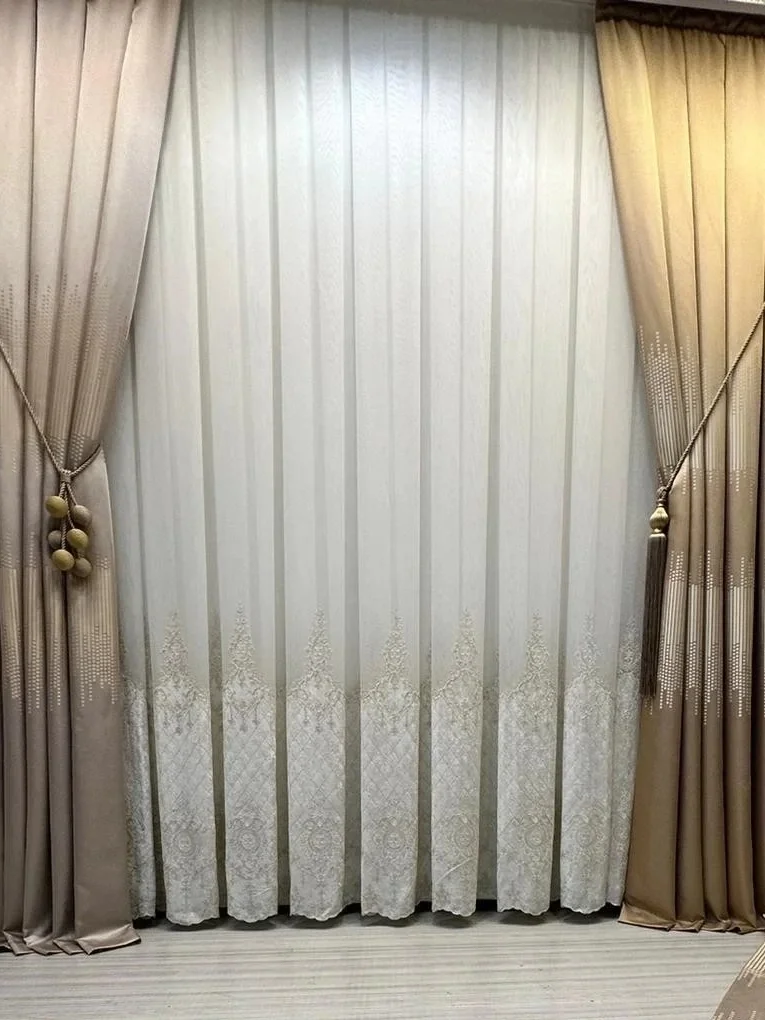 NİVEMESHOME LAL GOLD DETAYLI 2843 1/3 SIK PİLELİ TÜL PERDE APM