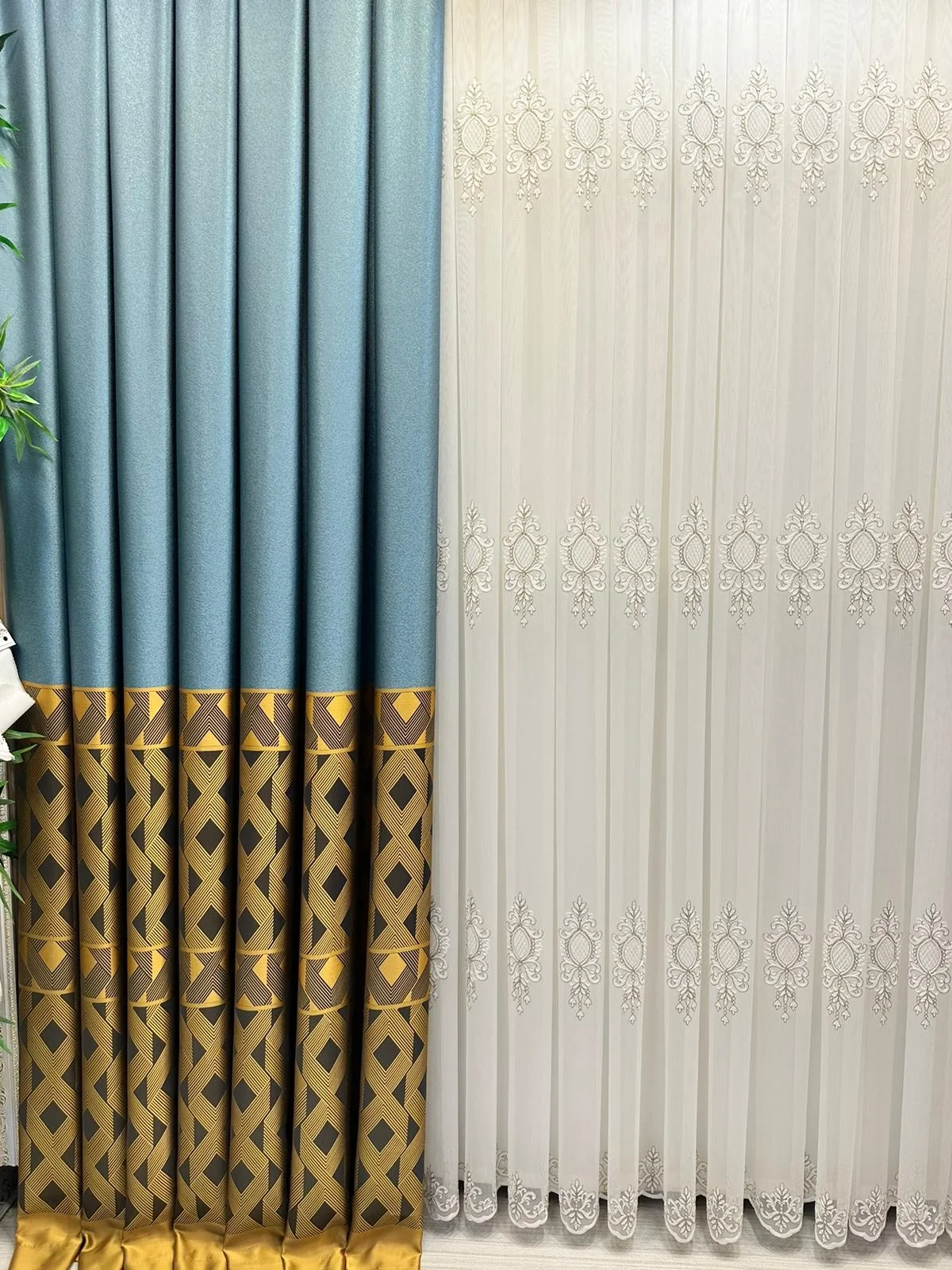 NIVEMESHOME LANTANA GOLD DETAILED 1/3 DENSE PLEATED TULLE CURTAIN APM