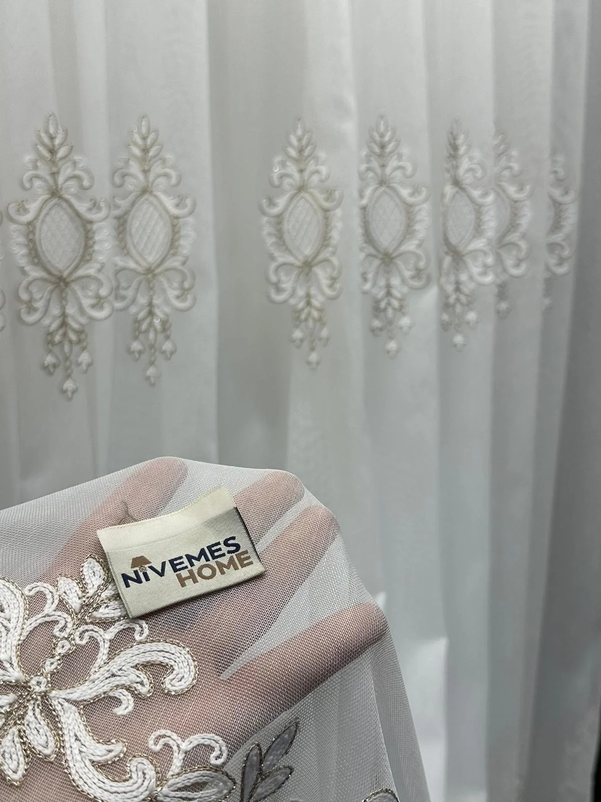 NIVEMESHOME LANTANA GOLD DETAILED 1/3 DENSE PLEATED TULLE CURTAIN APM