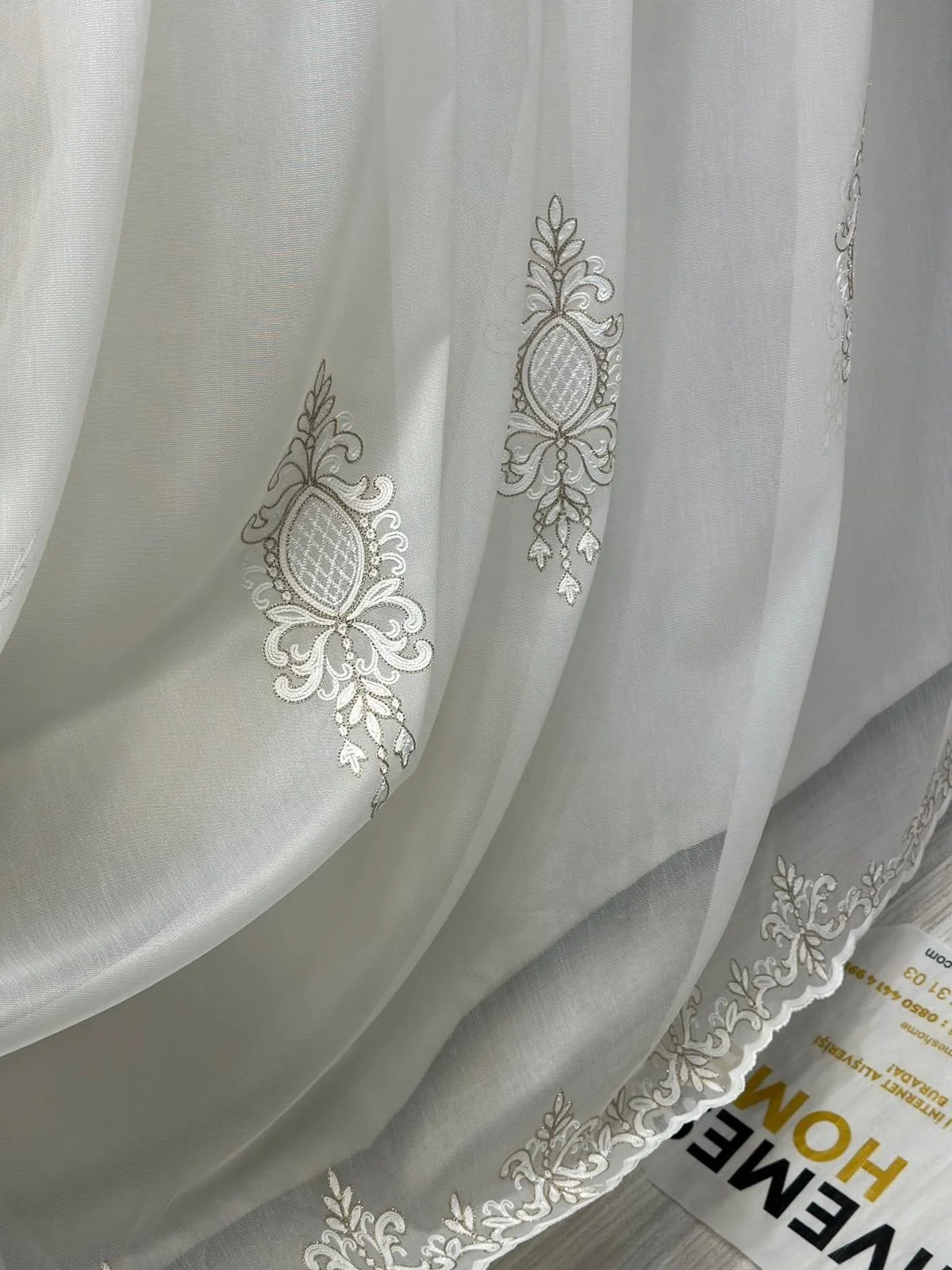 NIVEMESHOME LANTANA GOLD DETAILED 1/3 DENSE PLEATED TULLE CURTAIN APM