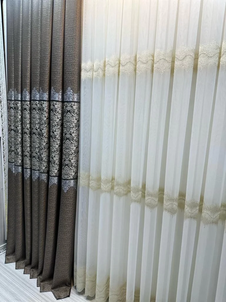 NİVEMESHOME LARİSSA H5451 GOLD DETAILED 1/3 TIGHT PLEATED TULLE CURTAIN APM