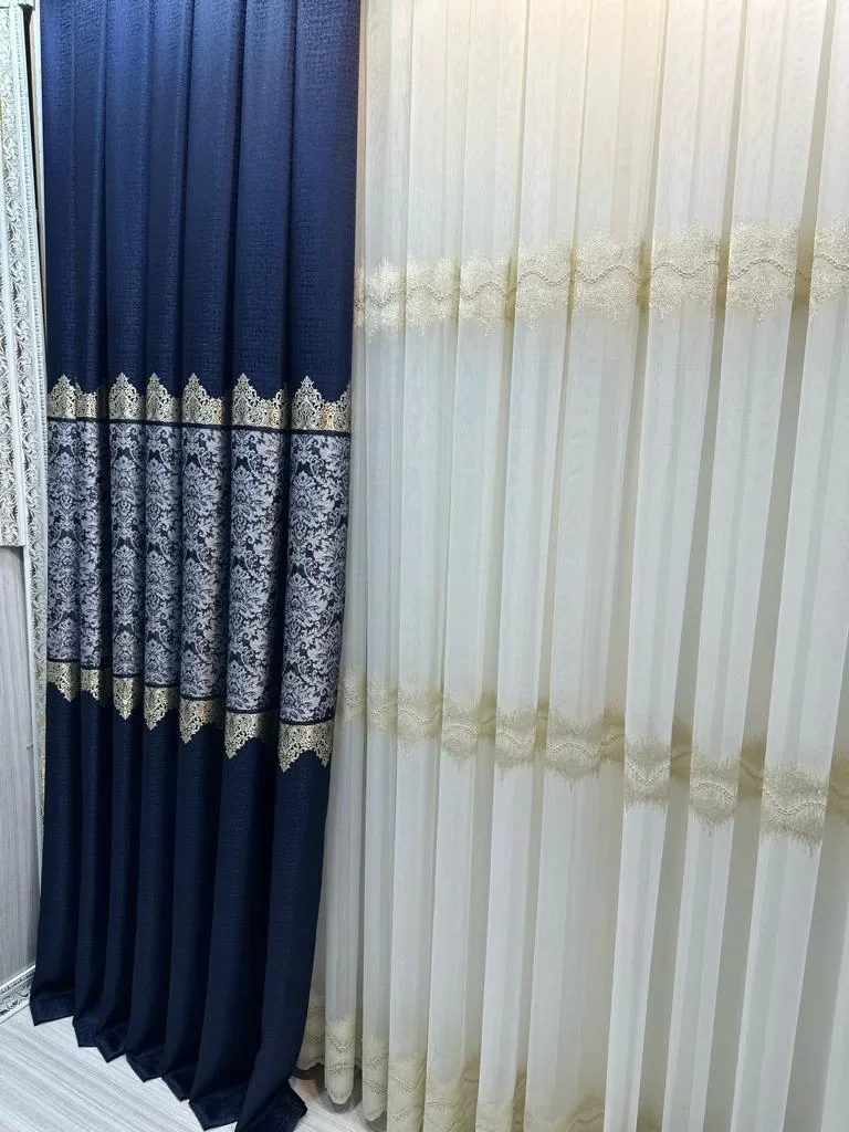 NİVEMESHOME LARİSSA H5451 GOLD DETAILED 1/3 TIGHT PLEATED TULLE CURTAIN APM