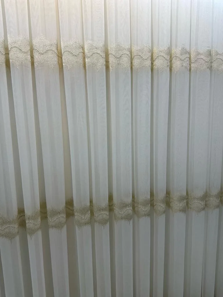 NİVEMESHOME LARİSSA H5451 GOLD DETAILED 1/3 TIGHT PLEATED TULLE CURTAIN APM