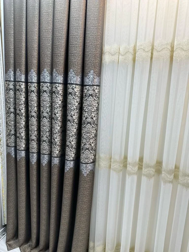 NİVEMESHOME LARİSSA H5451 GOLD DETAILED 1/3 TIGHT PLEATED TULLE CURTAIN APM