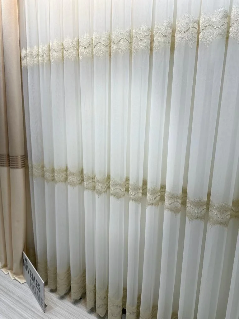 NİVEMESHOME LARİSSA H5451 GOLD DETAILED 1/3 TIGHT PLEATED TULLE CURTAIN APM
