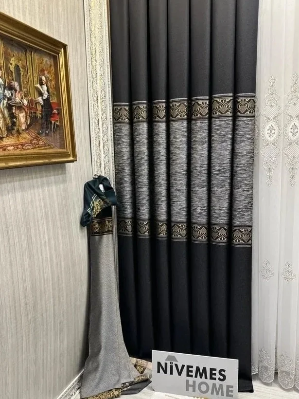 NIVEMESHOME LYCIAN FT632120 V-902 BLACK 1/3 THICK PLEATED SHEER CURTAIN APM